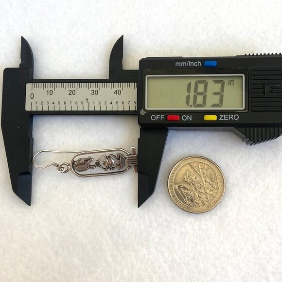 Sterling Silver 925 Egyptian Amulet Hieroglyph Scarab Cartouche Dangle Earrings - Picture 13 of 16